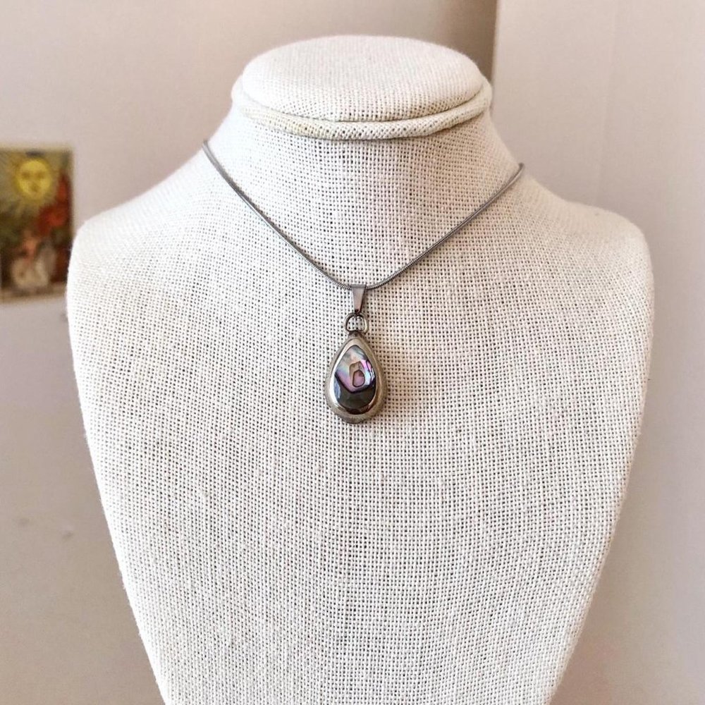 Abalone Shell Teardrop Pendant Chain Necklace/Choker - Picture 2 of 4